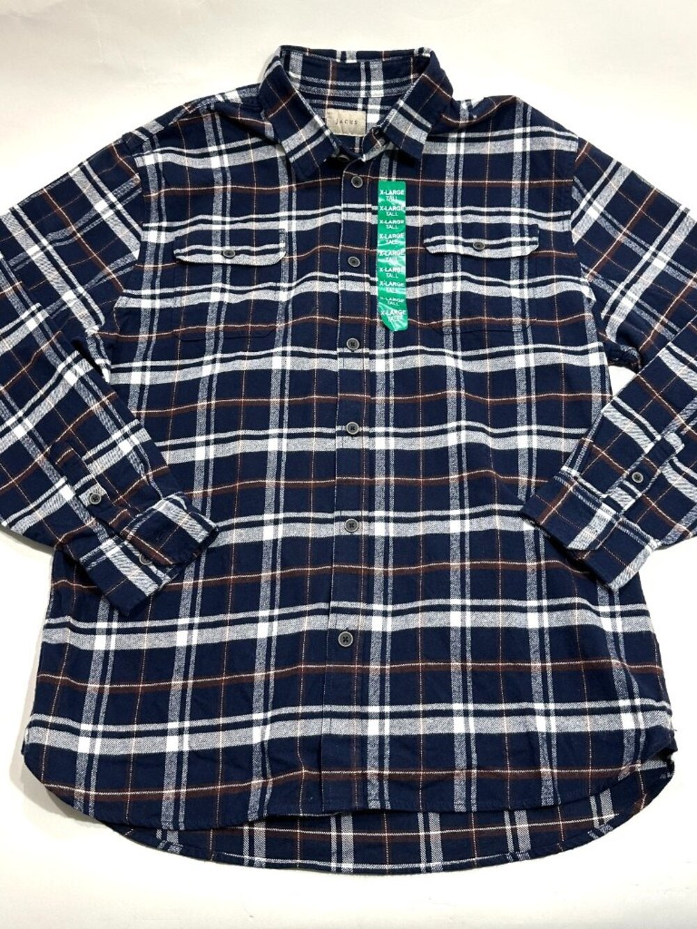 JACHS NY Flannel Shirt Mens XL Tall Blue Plaid Button Up Long Sleeve NWT